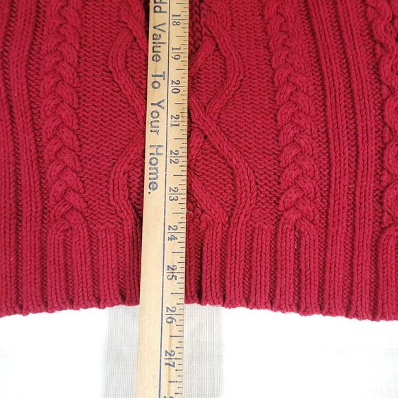 Y2K Cable knit Cowl Neck Button Sweater Eddie Bauer M Tall Red Chunky Preppy - Picture 14 of 14